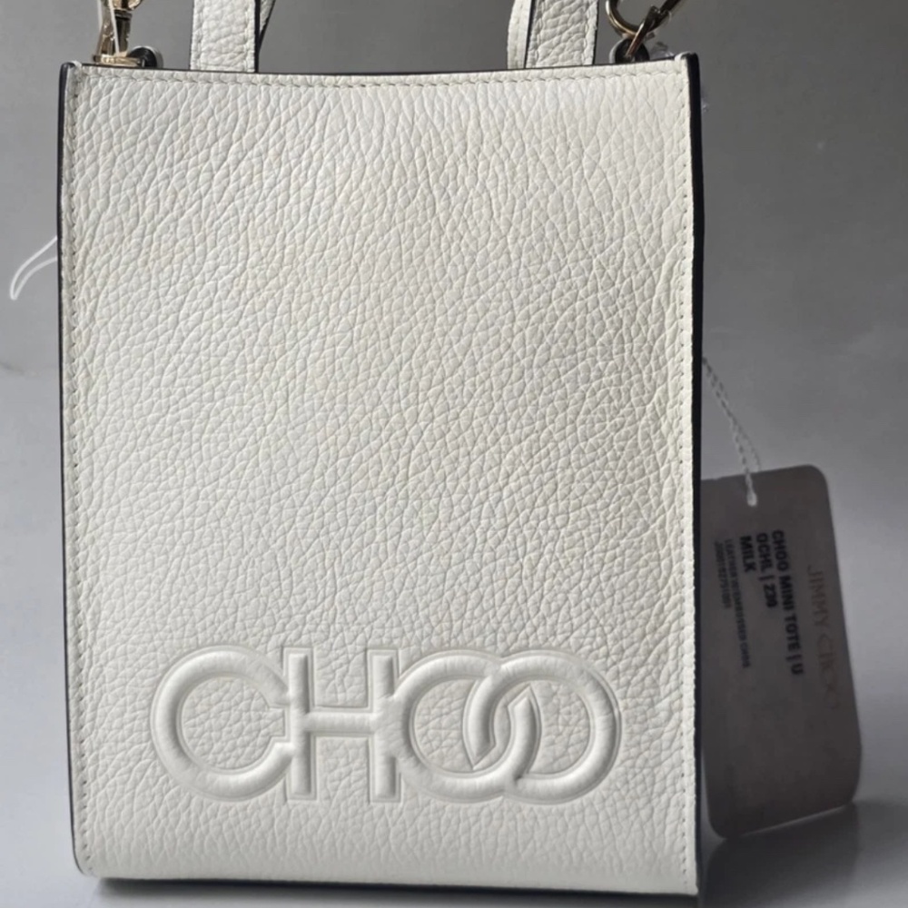 BNWT Jimmy Choo Milk White Mini Shopper Handbag Crossbody Embossed Logo
